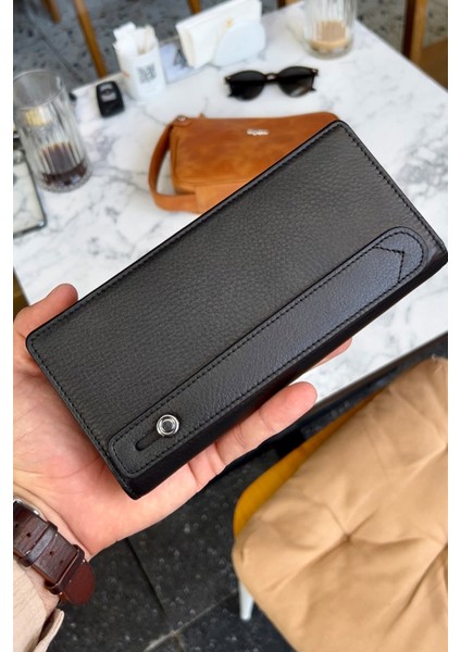 Montana Unisex Siyah Hakiki Deri Mıkntıslı Telefon Cüzdanı - Isim'e Özel Baskı