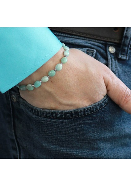 Makrome Örgülü Naturel Kesim Amazonit Doğaltaş Erkek Bileklik modelleri