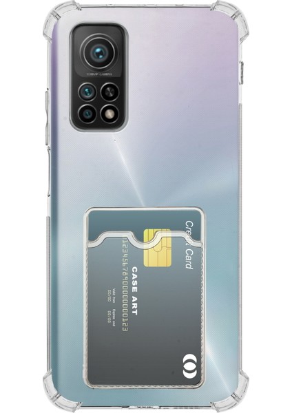 Xiaomi Mi 10T Kapak ile Uyumlu Kamera Korumalı Kartlıklı Darbe Emici Özellikli Şeffaf Silikon Kılıf