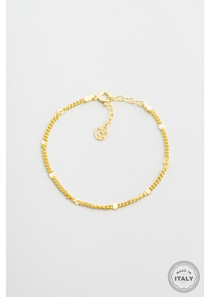 Italyan Minimal 18 Ayar Sarı Altın Kaplama 19 cm Gümüş Zincir Bileklik