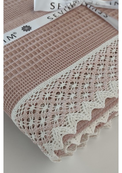 Tek Kişilik Iki Renkli Kopanaki Dantelli Petek Pike - Waffle Dokuma -160X230 Cm-Gül Kurusu fırsatları