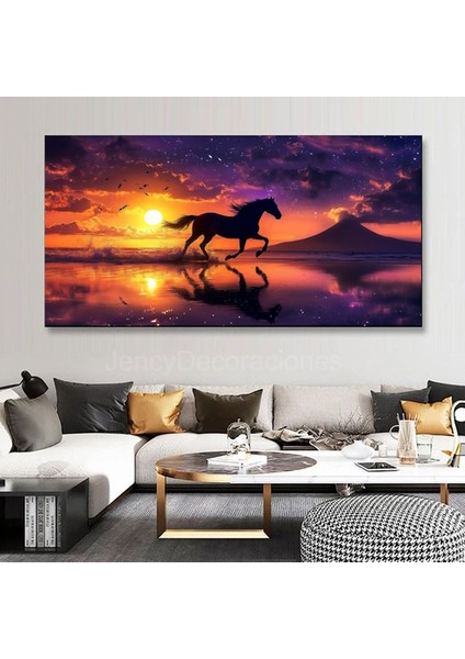 Gün Batımı Manzarasında Denizde Koşan At Kanvas Tablo Ev Duvar Salon Ofis Dükkan Hediyelik Dekarasyon Süsü