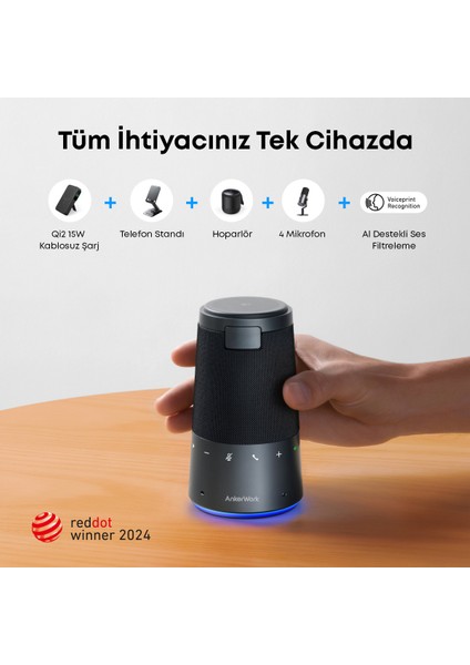 work S600 Konferans Cihazı Ayarlanabilir Manyetik Telefon Standı - Qi2 15W Kablosuz Şarj - Aı Gürültü Önleme - A3319 indirimleri