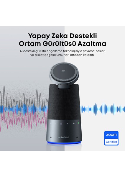 work S600 Konferans Cihazı Ayarlanabilir Manyetik Telefon Standı - Qi2 15W Kablosuz Şarj - Aı Gürültü Önleme - A3319