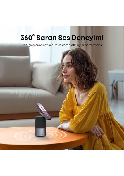 work S600 Konferans Cihazı Ayarlanabilir Manyetik Telefon Standı - Qi2 15W Kablosuz Şarj - Aı Gürültü Önleme - A3319
