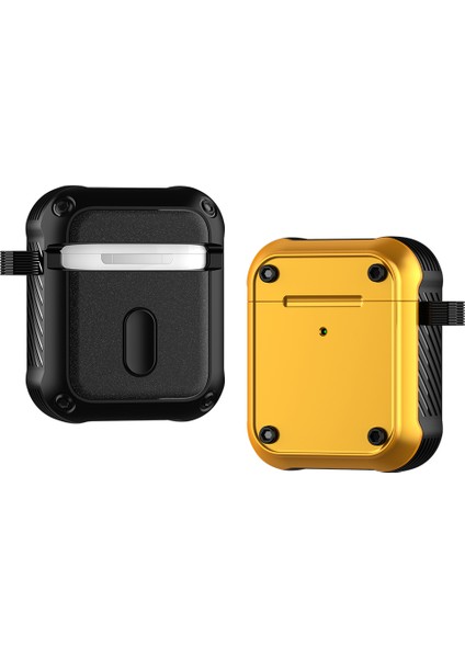 Apple Airpods Için Şarj KUTULU(2016)/(2019)/KABLOSUZ Şarj Kutulu AIRPODS(2019)ÇIFT Renkli Pc+Tpu Kulaklık Kılıfı Karabinalı-Sarı Düşmeyi Önleyici Kapak (Yurt Dışından)