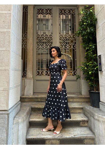 Puantiye Detaylı Karpuz Kol Elbise