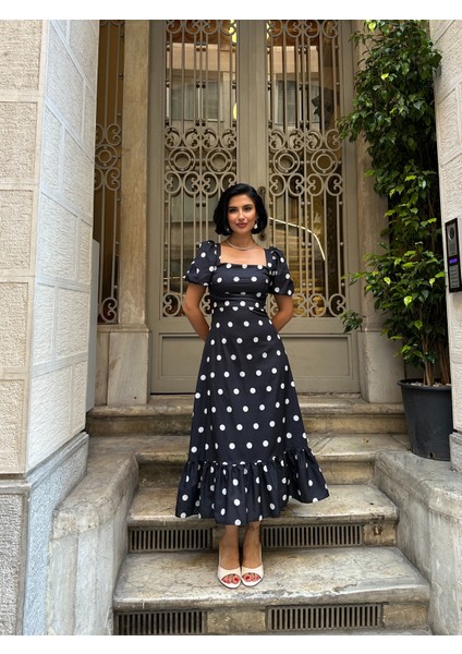 Puantiye Detaylı Karpuz Kol Elbise