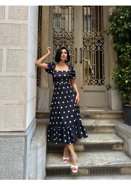 Puantiye Detaylı Karpuz Kol Elbise