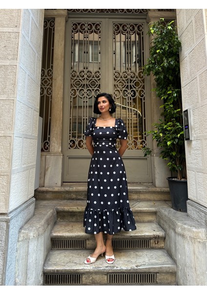 Puantiye Detaylı Karpuz Kol Elbise