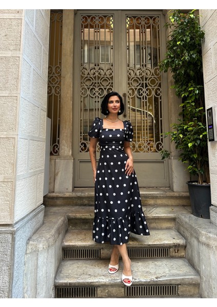 Puantiye Detaylı Karpuz Kol Elbise