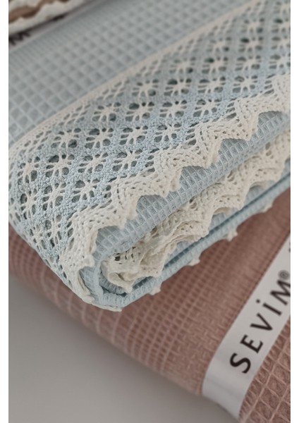 Tek Kişilik Iki Renk Dantelli Petek Pike -Bebe Mavisi Waffle Dokuma PIKE-160X230 cm fırsatları