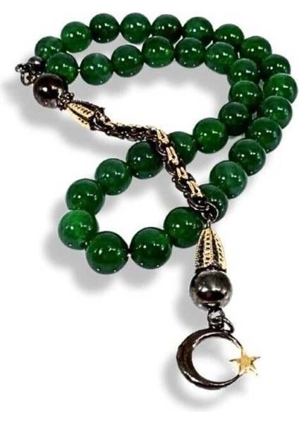 Ay Yıldızlı Yeşil Akik Taşı Gümüş Tesbih fiyatları