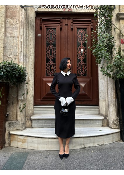 Gömlek Yaka Midi Elbise