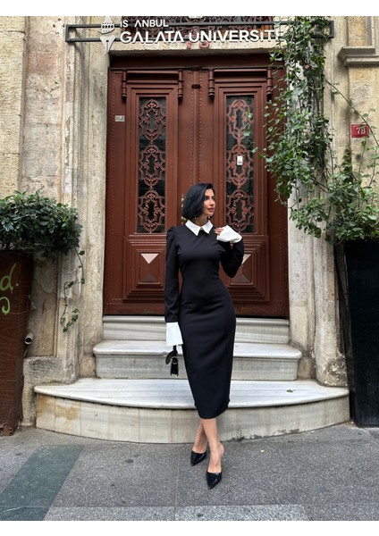 Gömlek Yaka Midi Elbise