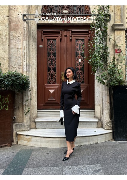 Gömlek Yaka Midi Elbise