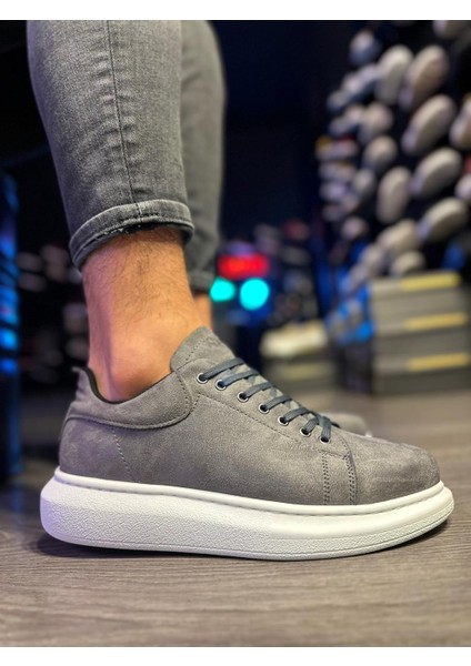 Yüksek Taban Günlük Ayakkabı 044 Gri Süet (Beyaz Taban)