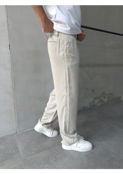 Erkek Pamuklu Kumaş Bej Baggy Pantolon modelleri