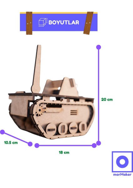 Haraketli Ahşap Oyuncak Tank | Kendin Yap Ahşap Oyuncak | Stem-A Eğitim Seti | Tank-Bot fiyatları