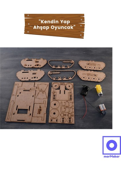 Haraketli Ahşap Oyuncak Tank | Kendin Yap Ahşap Oyuncak | Stem-A Eğitim Seti | Tank-Bot modelleri