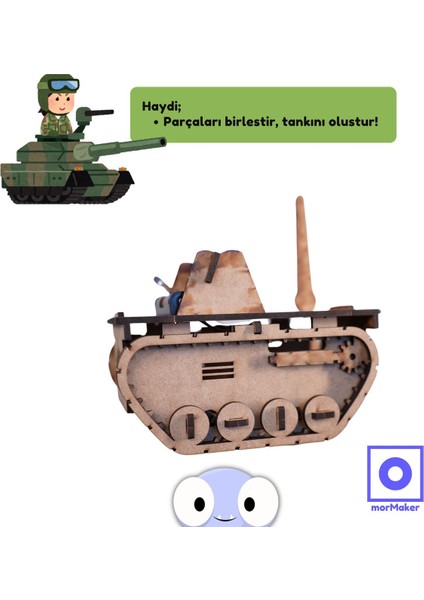Haraketli Ahşap Oyuncak Tank | Kendin Yap Ahşap Oyuncak | Stem-A Eğitim Seti | Tank-Bot fırsatları