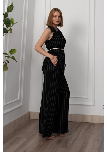 Çizgili Kolsuz Gömlek ve Bol Paça Pantolon 1253 fiyatları