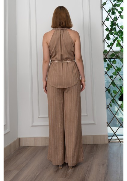 Çizgili Kolsuz Gömlek ve Bol Paça Pantolon 1253 fırsatları