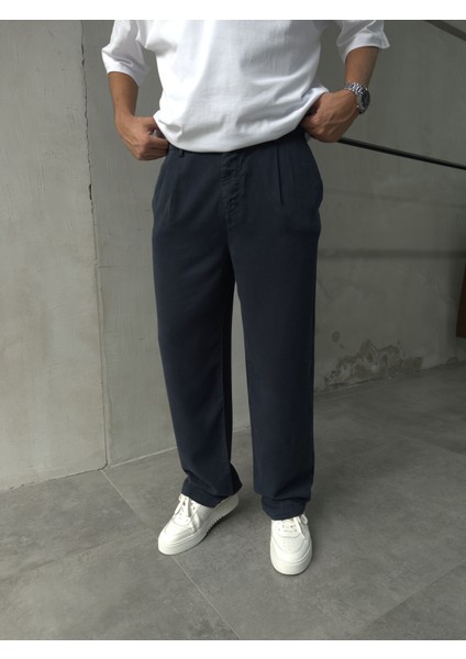 Erkek Pamuklu Kumaş Lacivert Baggy Pantolon