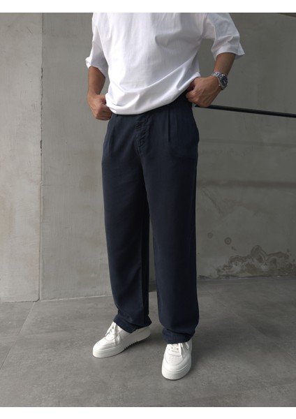 Erkek Pamuklu Kumaş Lacivert Baggy Pantolon fiyatları