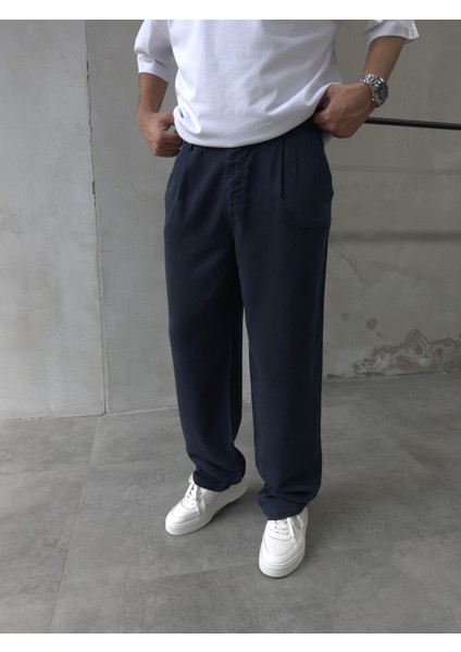 Erkek Pamuklu Kumaş Lacivert Baggy Pantolon modelleri