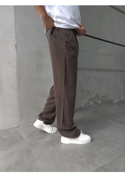 Erkek Pamuklu Kumaş Kahve Baggy Pantolon modelleri