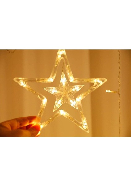 Ay Hilal Yıldız LED Günışığı Ramazan Bayramı Yeni Yıl 3 Metre Sarı Fişli 12 Saçak 8 Mod