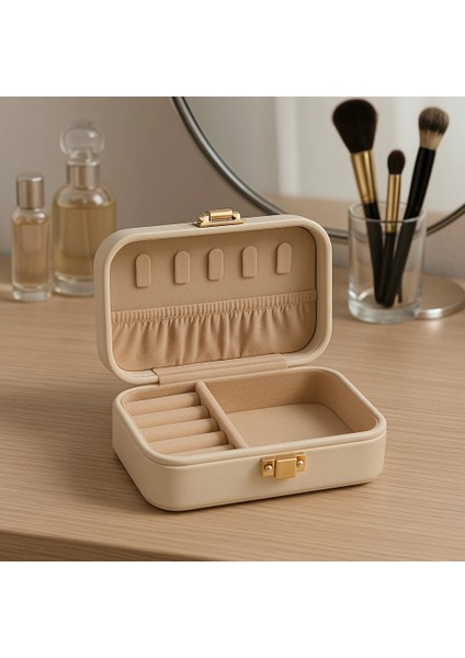 Deri Midi Seyahat Takı Bijuteri Mücevher Kutusu Organizer Düzenleyici 12CM Krem Ithal Ürün fiyatları