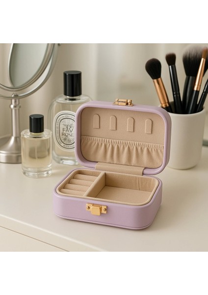 Deri Midi Seyahat Takı Bijuteri Mücevher Kutusu Organizer Düzenleyici 12CM Lila Ithal Ürün fiyatları
