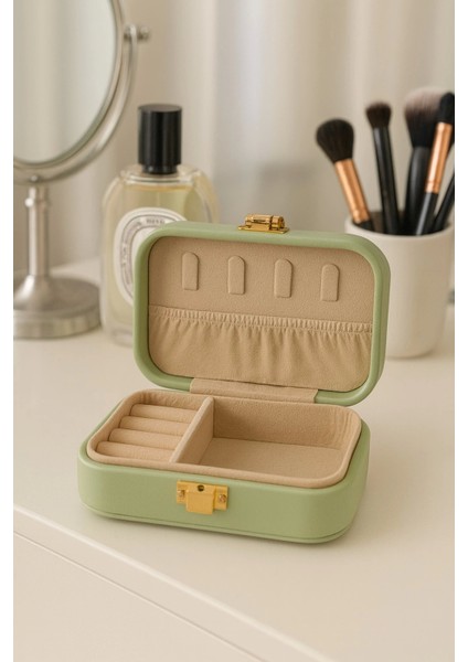 Deri Midi Seyahat Takı Bijuteri Mücevher Kutusu Organizer Düzenleyici 12CM Yeşil Ithal Ürün fiyatları