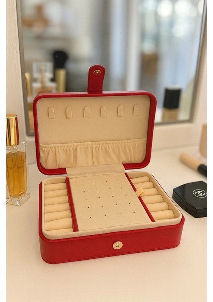 Deri Baklava Desenli Seyahat Takı Bijuteri Mücevher Kutusu Organizer Düzenleyici 16CM Kırmızı Ithal Ürün fiyatları