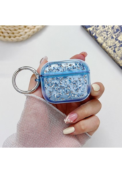 Apple Airpods 3 Için Darbeye Dayanıklı Epoksi Pc Kılıfı Anti-Drop Bluetooth Kulaklık Kapağı Halka Tokalı-Mavi (Yurt Dışından)