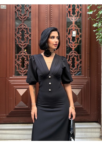 Karpuz Kol Önü Düğmeli Midi Elbise fırsatları