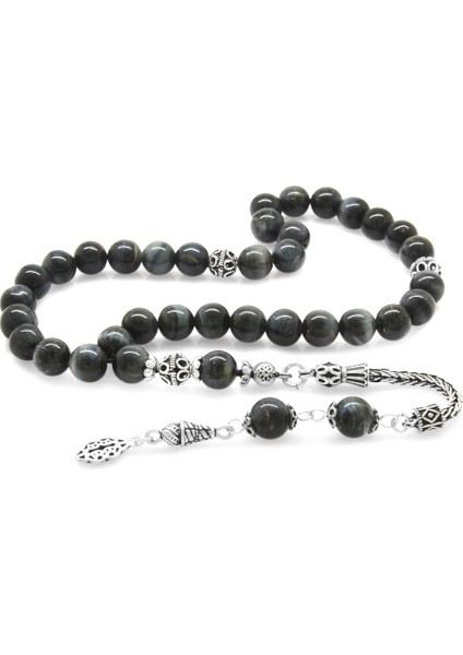 925 Ayar Gümüş Püsküllü Küre Kesim Gri Kaplangözü Doğaltaş Tesbih fiyatları