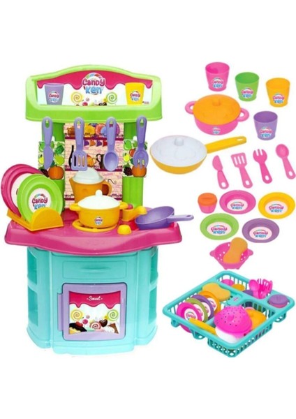 Candy Kız Çocuk Bulaşıklık Büyük Boy Mutfak Seti Shem