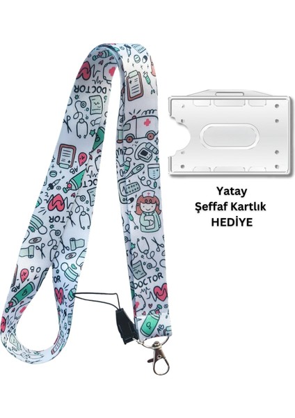 Doktor Hemşire Sağlıkçı Şırınga Kart Askısı Yaka Kartı Boyun Askı Ipi Telefon Askısı Yatay Dikey Kart Koruyucu