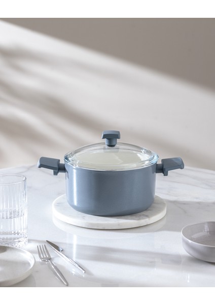 Nano Seramik Derin Tencere - Gri/Beyaz - 22 cm