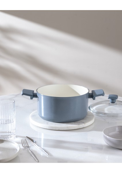 Nano Seramik Derin Tencere - Gri/Beyaz - 22 cm fiyatları