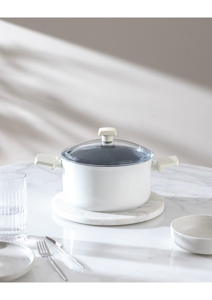 Nano Seramik Derin Tencere - Beyaz/antrasit - 22 cm