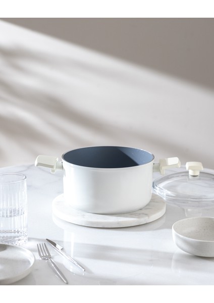 Nano Seramik Derin Tencere - Beyaz/antrasit - 22 cm fiyatları