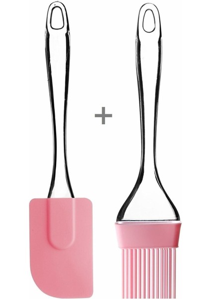 Silikon Yumurta Fırçası ve Spatula Damla Saplı Silikon Hamur Spatula Yağ Fırçası Pembe Spatula Fırça