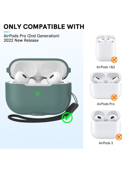 Airpods Pro 2 Için Silikon Kapak Kılıf Manyetik Kablosuz Şarj Kulaklık Koruyucu Kılıf Kayışlı-Yeşil (Yurt Dışından) fiyatları