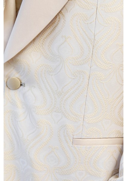Dalgalı Desenli Şal Yaka Yelekli Krem Smokin - Wessi