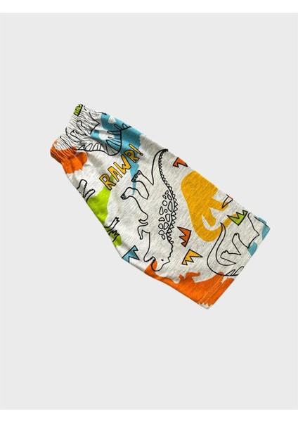 Erkek Çocuk Pamuklu Gri Dinozor Desenli Kısa Kollu Şortlu Yazlık Pijama Takımı modelleri