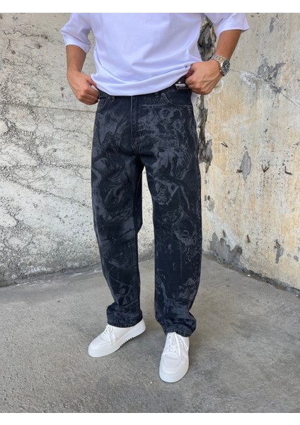 Erkek Baskılı Siyah Baggy Pantolon fiyatları